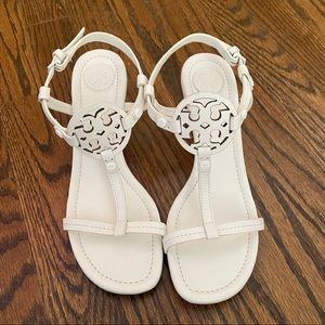 Tory Burch White Miller Wedge Sandals Size 6M